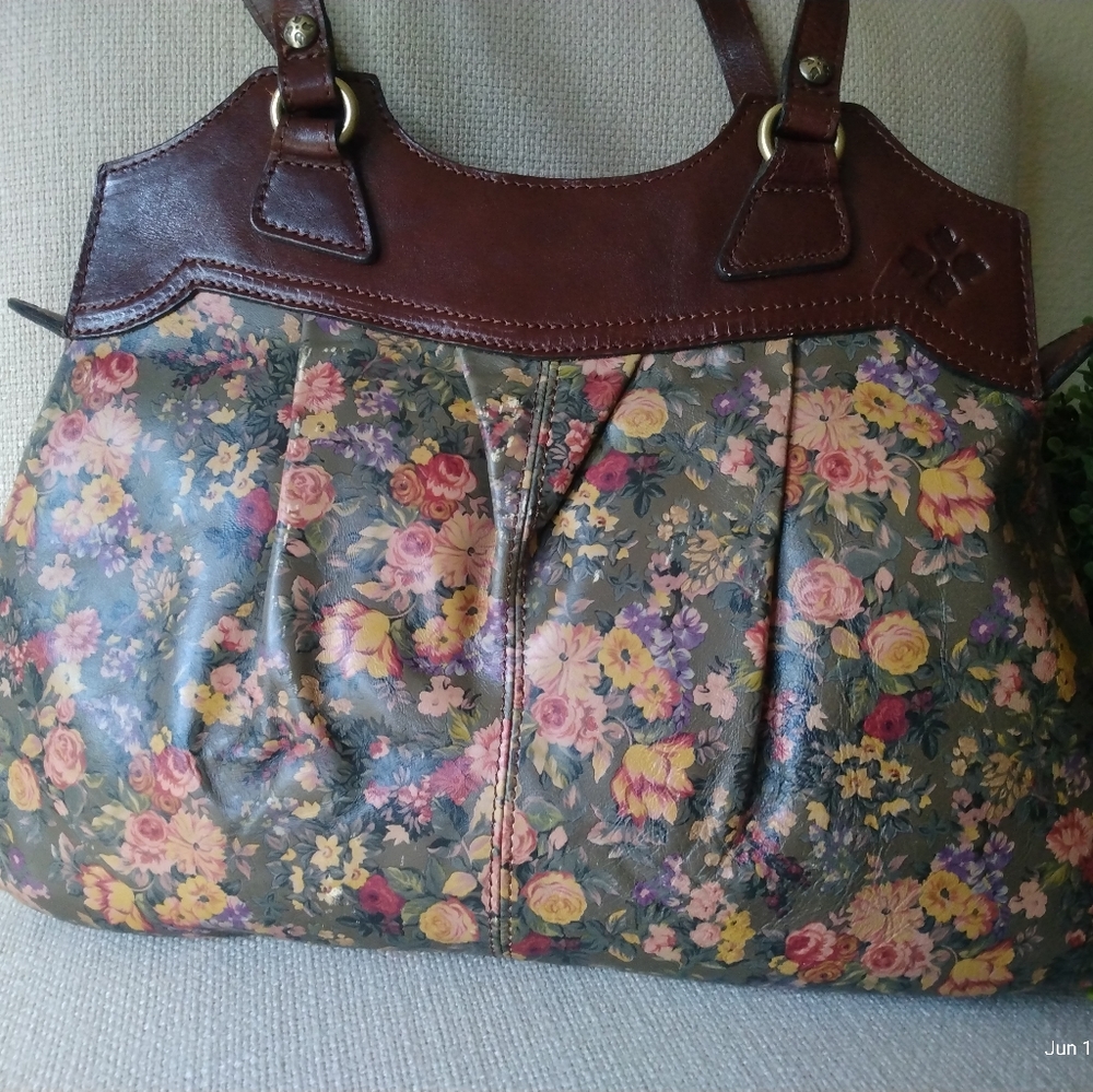 PATRICIA NASH ENGLISH COUNTRY FLORAL LEATHER SATCHEL GUC